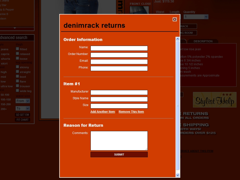 Returns Form You can make a return request from any page on the site without losing your place.