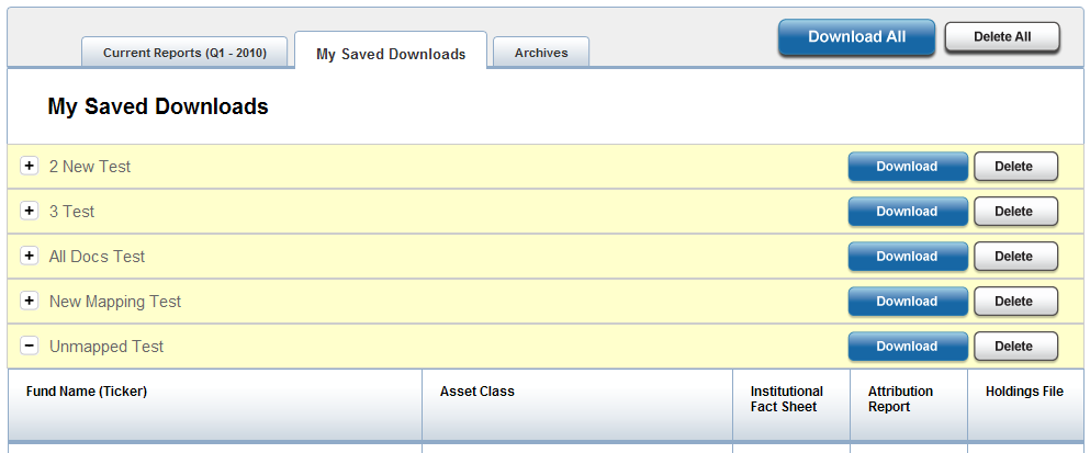 Saved Downloads The 'shopping cart' of saved zip file collections. Please note the brilliant and original names I use during testing.