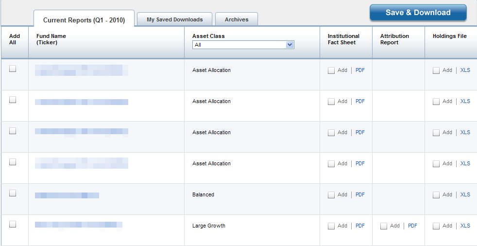 Fund Matrix Overview 'matrix' of funds and their related documents